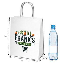 Flexicore Packaging White Kraft Custom Printed Paper Bags (8"x4.75"x10.5")(10-1000 Qty)