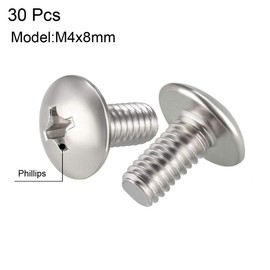 sourcing map Machine Screws, M4x8mm Phillips Screw, 304 Stainless Steel, Fasteners Bolts 30Pcs