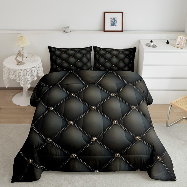 Black Geometric Comforter Set Women Men Luxury Black Golden Bedding