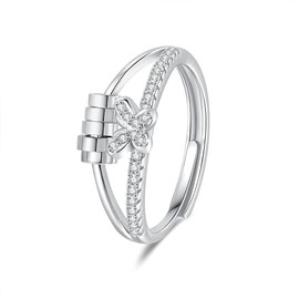 MIFYNN Fidget Bow/Butterfly Ring for Women 14k Gold/Silver Plated Non Tarnish Spinning Rings for Anxiety Dainty Adjustable Open Fidget Spinner Anxiety Jewelry Gfits (C)