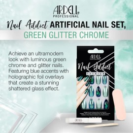 Ardell Nail Addict Artificial Nails, 75887 Green Glitter Chrome