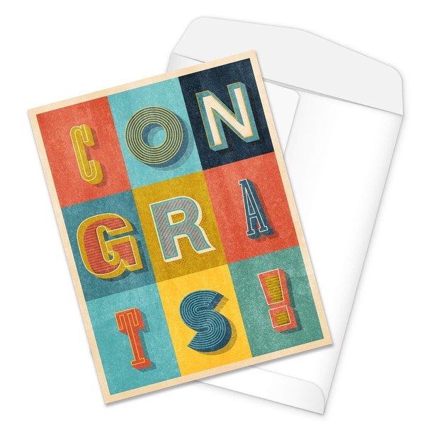 Canopy Street Huge Colorful Congrats Card / 8.5" x 11" Large Retro Celebration Greeting Card And White Envelope/High School College Senior Congratulations Graduation Card/Made In The USA