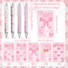18 PCS Pink Bows Notebook Journal with Pen,Coquette Bow Pocket