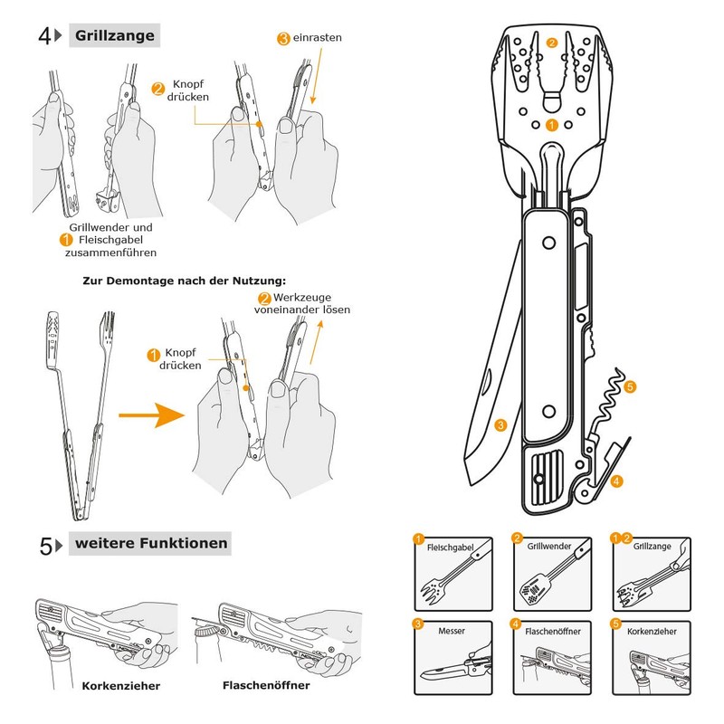 RADOLEO® Barbecue Multi Tool | Barbecue Cutlery | 6 Barbecue