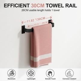 SAYAYO Black Towel Rail Wall Mounted Towel Holder 30CM, Waterproof Single Bathroom Towel Bar for Home Use, Kitchen, Laundry Room