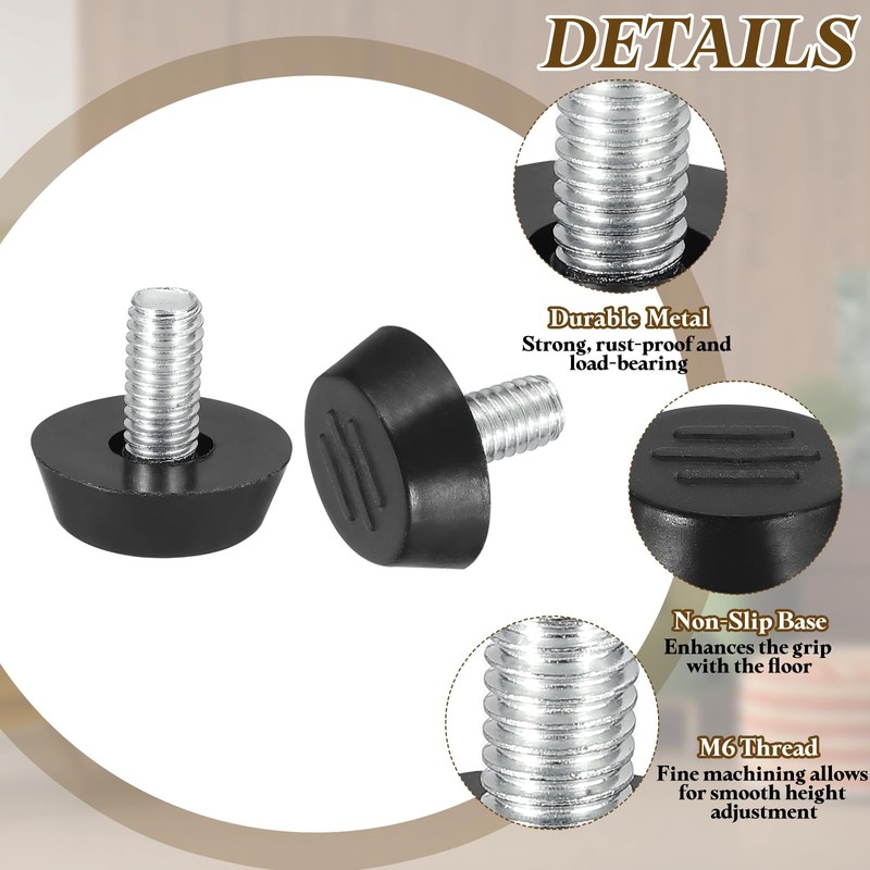 PATIKIL 20 Pcs M6 x 12mm Threaded Adjustable Furniture Level