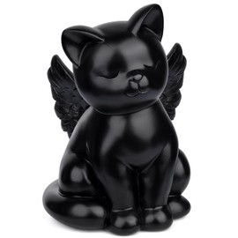 Hkojewp Black Cat Urn for Ashes - Sleeping Angel Memorial Figurine, Cremation Funeral Statue for Pet Lovers