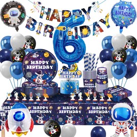 Space Party Tableware Set, 6 Years, Space Birthday Decoration, 16 Guests