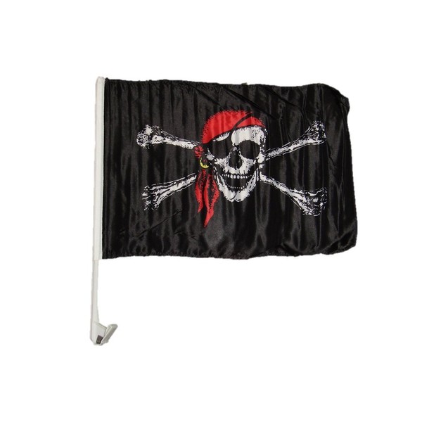 AES 12x18 Jolly Roger Pirate Red Hat Car Vehicle 12"x18" Flag