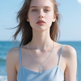 ONEFINITY Cross Necklace 925 Sterling Silver Turquoise Cross Pendant Deer Antler Fish Hook Jewellery Gift for Women Men