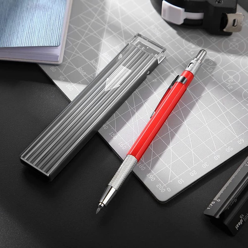 Welders Pencil, Mechanical Metal Marker Silver Pen with Built-in Sharpener