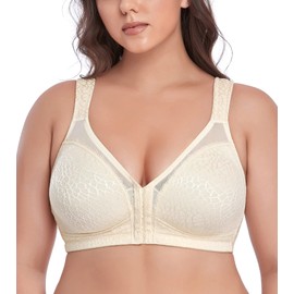 DotVol Front Closure Posture Bra Back Support Full Coverage Wirefree Jacquard Bras(Nude,42B)