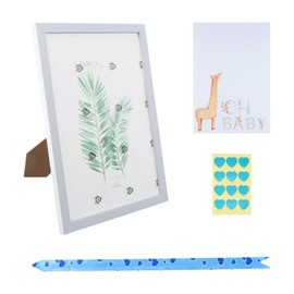 Aomhrek Birth Message Board Newborn Commemorative Book Baby Party Message Board White Photo Frame Stickers (Blue)