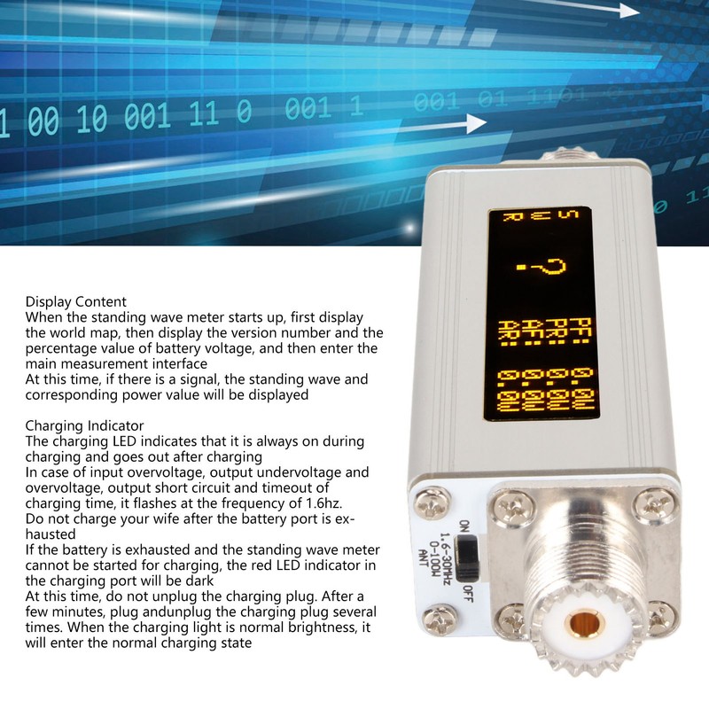 Mini SWR Power Meter 1.6‑30MHz High Frequency 0‑100W 350mAh Shortwave