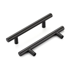 HOME EDIT 10 Pack 96mm Matte Black Kitchen Cabinet Hardware Handles Black Round Dresser Drawer Pulls Stainless Steel Cabinet Pulls Kitchen Cupboard Handles with 6" Length, 3-3/4" Hole Center