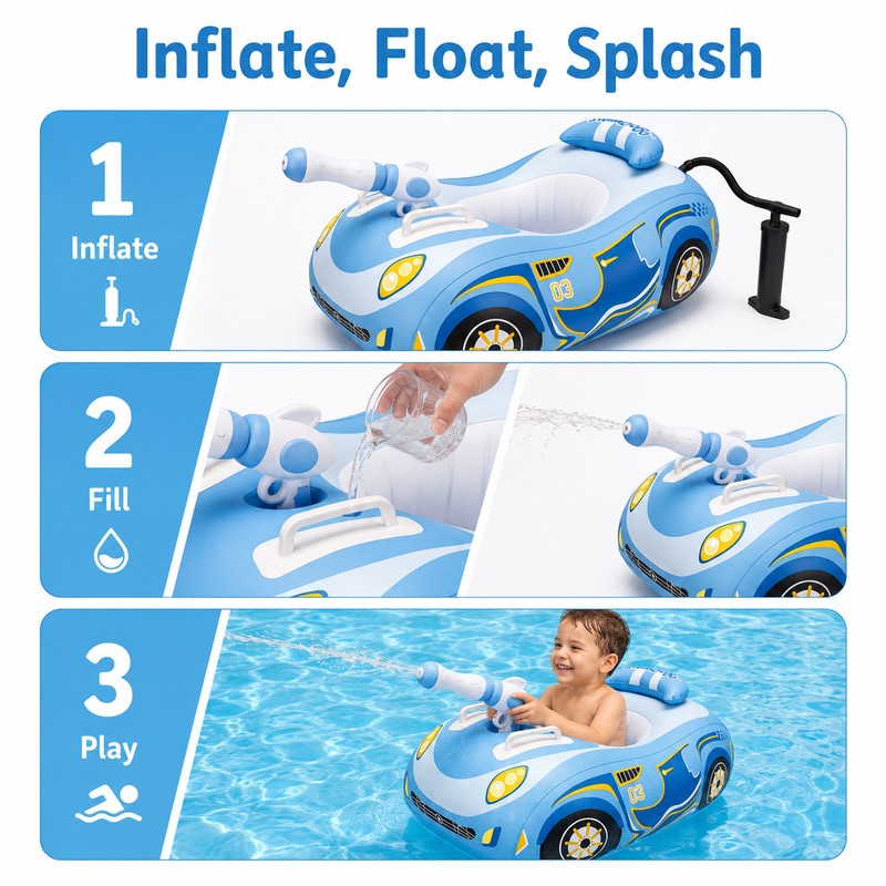 Kids Inflatable Car Pool Float with Removable Canopy & Water