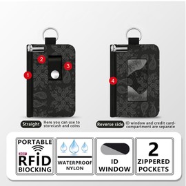 CCUMI Wallet for Women Mini Zip Card Case with Clear ID Window Zipper Coin Purse Lightweight Portable Keychain Wallet RFID Blocking Card Case Card Holder for Women