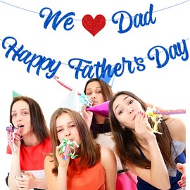 Happy Fathers Day Banner, Fathers Day Decoration Kit Blue Happy Father's Day Banner Bunting for Fathers Day Party Decoration Supplies Pre-strung
