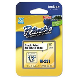Brother Adhesive Nonlaminated Labelmaker Labels-Non-laminated Tape,1/2", 2/PK, Black/White