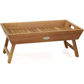 AquaTeak Manada™ Solid Teak Bed Serving Tray with Fold Out Legs