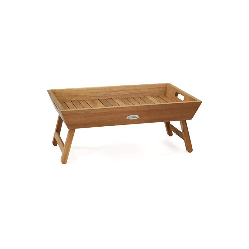 AquaTeak Manada™ Solid Teak Bed Serving Tray with Fold Out