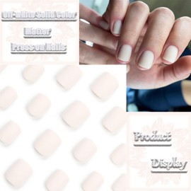 24Pcs Milk White Short Square Press on Nails with Solid Color Design, Matte Cream False Nails Gel Glue on Nails, Solid Color Manicure Art Acrylic Fake Nails Stick on Nails for Coquette Women Girls