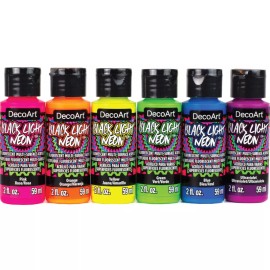 DecoArt Americana Black Light Neon Acrylic Paint Set of 6 2 Fl Oz Pack