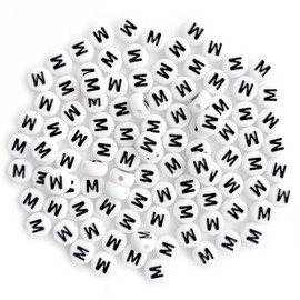 Bxwoum 100 PCS Letter Beads White Round Acrylic Alphabet Beads Letter M Beads for Jewelry Making Bracelets Necklaces Key Chains DIY 4X7 mm