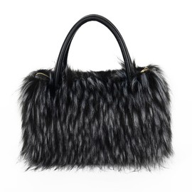 YLTXZDJNZ Womens Faux Fur Shoulder Bag Furry Purse Handbag Crossbody Bag with Shoulder Strap (Black-2)