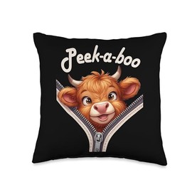 Funny - Peek-a-boo - Cow Throw Pillow