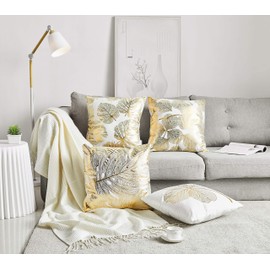 NeatBlanc Pack of 4 Decorative Throw Pillow Case Cushion Cover Gold Stamping Leaves 18 x 18 inches 45 x 45 cm for Couch Bedroom Car