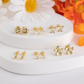 Alexcraft Stud Earrings 925 Silver Earrings Set for Women Multiple Hypoallergenic Cartilage Small Sleeper Cartilage Stud Set, Brass