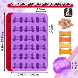 RUGVOMWM Silicone Ice Molds Trays with Puppy Dog Paw and Bone Shape,Non-Stick Food Grade Silicone Molds for Chocolate, Candy, Jelly - Blue, Red, Purple