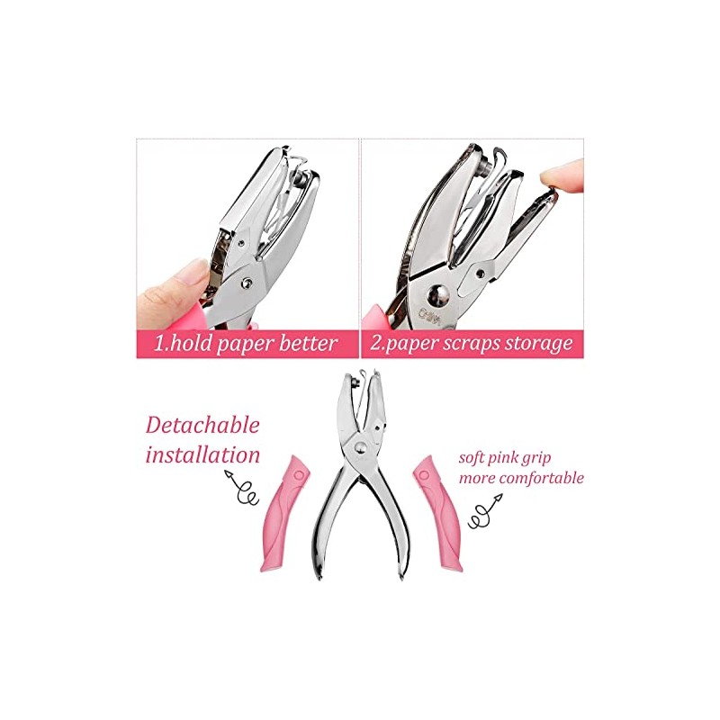 Perforadora de papel de 3 mm con agarre rosa para