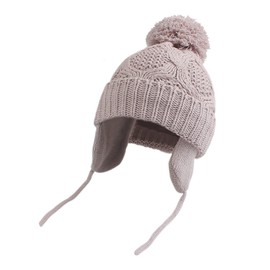 Pesaat Knitted Baby Winter Beanie Earflap Warm Hat for Infant Toddler Boys Girls Fleece Lined Beanies with Pompom(Grey,0-6 M)
