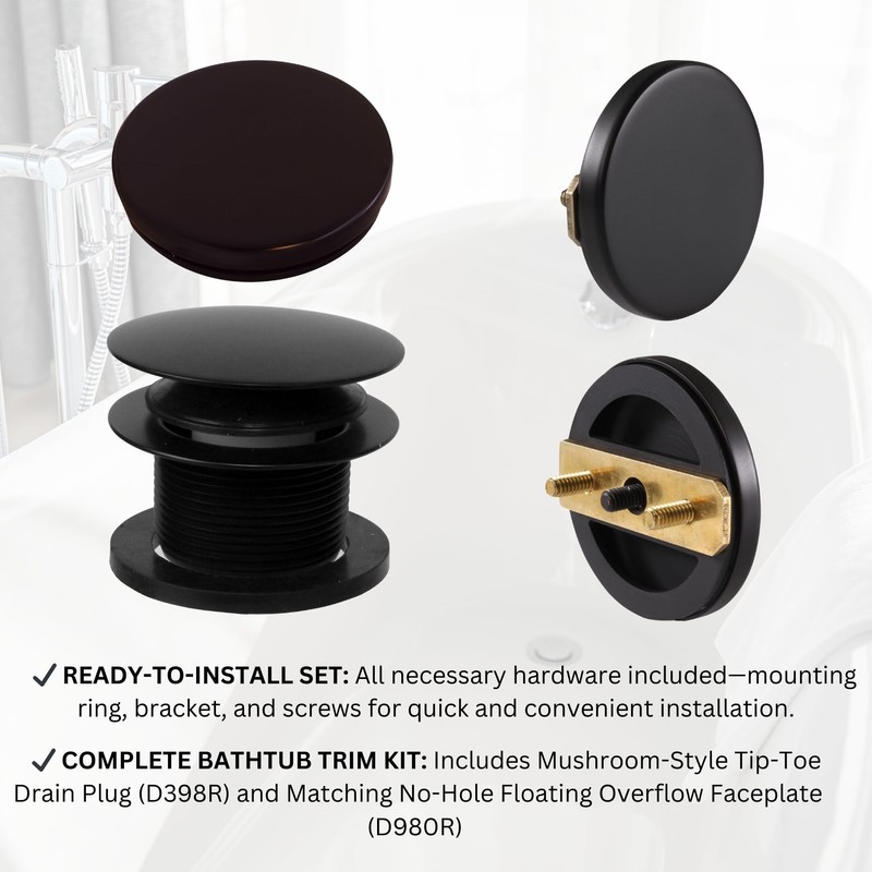Westbrass A398RK-50 1-1/2" NPSM Coarse Thread Mushroom Tip-Toe Bathtub Drain