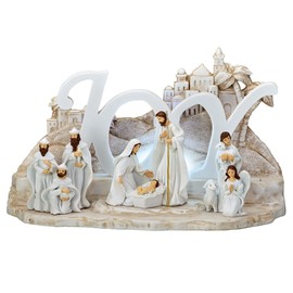 Collections Etc Hand-Painted & LED Lighted The Season of Joy Nativity