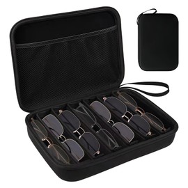 Travel Glasses Storage for Multiple Glasses - 27 x 20 x 6 cm EVA Hard Shell Glasses Box Organiser with 7 Adjustable Compartments, Sunglasses Case Storage for Men and Women (Black)