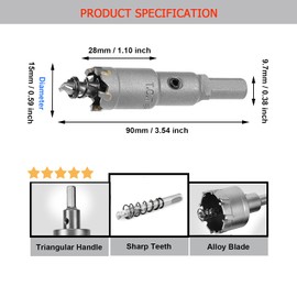 SagaSave 15 mm Carbide Hole Cutter, Heavy Duty Hole Saw for Metal, Stainless Steel, Cast Iron, Steel, Aluminium, etc