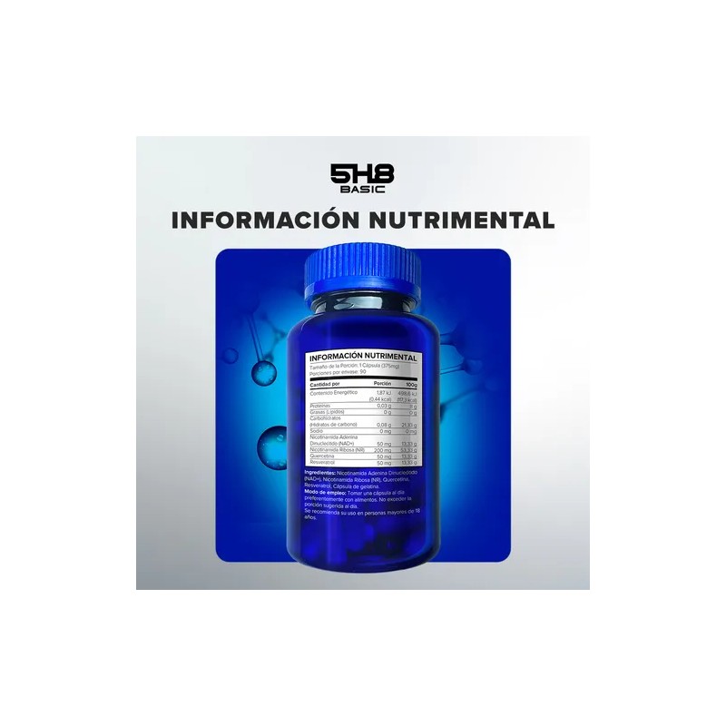 5h8 Nad Con Resveratrol Y Quercetina - 90 Cpsulas Sabor