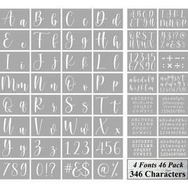 Letter Stencils for Painting on Wood - 46 Pack Large Alphabet Stencil Templates with Numbers and Signs, Reusable Letters and Numbers Stencils in 4 Fonts and 346 Designs for Wood Burning & Wall Art