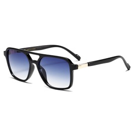 YAMEIZE Classic Double Bridge Rectangle Sunglasses - for Women Men Retro 70s Pilot Square Vintage Shades Driving Outdoor