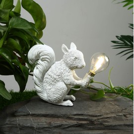 MAYOLA Modern Resin Squirrel Table Lamp, Desk Lamp,Led Niht Light Resin Squirrel Lighting Fixture for Living Room, Bedroom,Home Office,Kids Room (White)