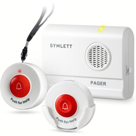 SYNLETT Wireless Caregiver Pager System With 2 Call Buttons And 1 Receiver For Seniors