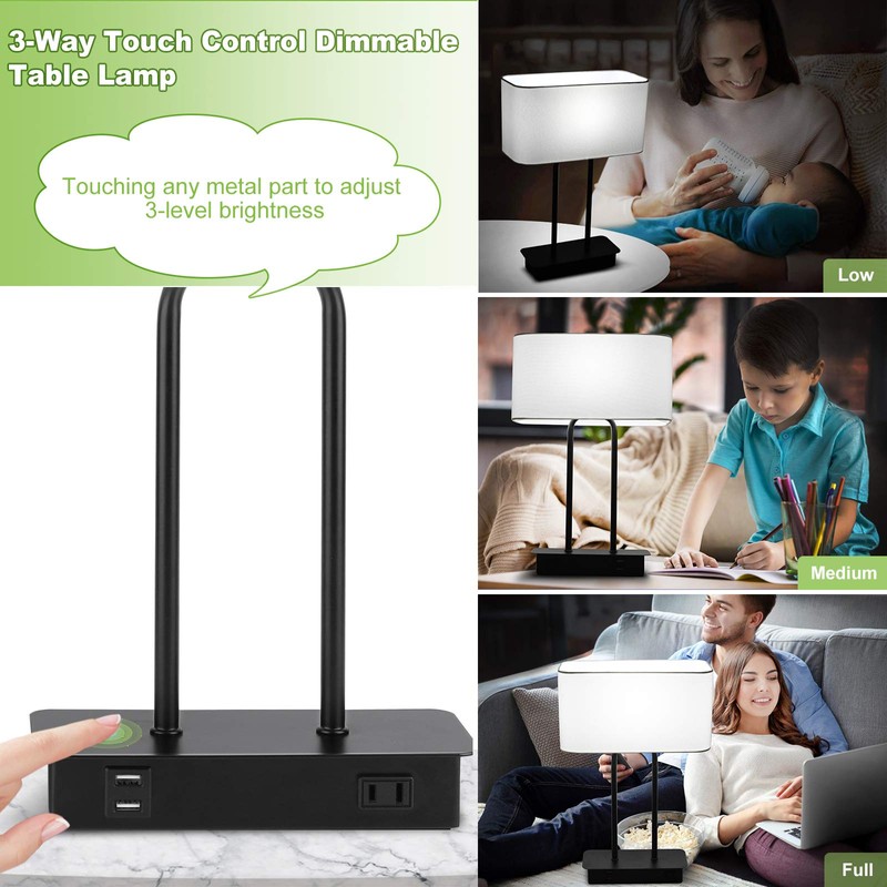 Bedside Touch Control Table Lamp with Dual USB Charging Ports