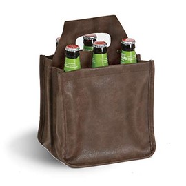 Vegan Leather Insulated 6 Pack Beer Bottle Carrier By Picnic Plus, 8"W x 11"H, Espresso