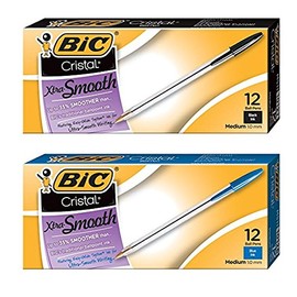 Cristal Xtra Smooth Ball Pen Medium Point Black & Blue Ink 12 Per Box (MS11)