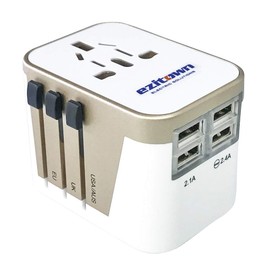 ezitown Universal Travel Adapter with 4 USB 2 Port x 2.4A 2 Port x 2.1A Fast Charge with Overcharge Protection Electrical Multi Adaptor Plug for USA EU UK AUS Cell Phone Tablet PC (Gold)