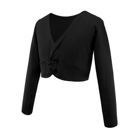 Daydance Black Toddler Girl's Ballet Wrap Tops Cropped Dance Shrugs for Leotards