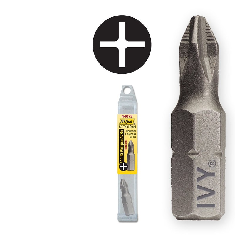 IVY Classic 44072 1-Inch #2 Phillips Ribbed Reduced Insert Bit,